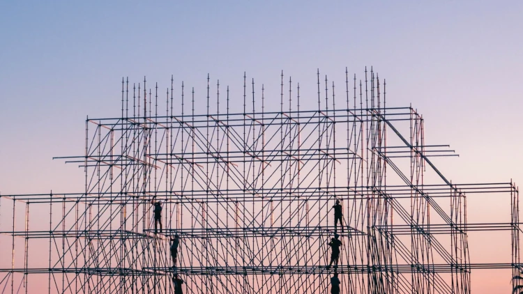 construction, men on scaffolding. 